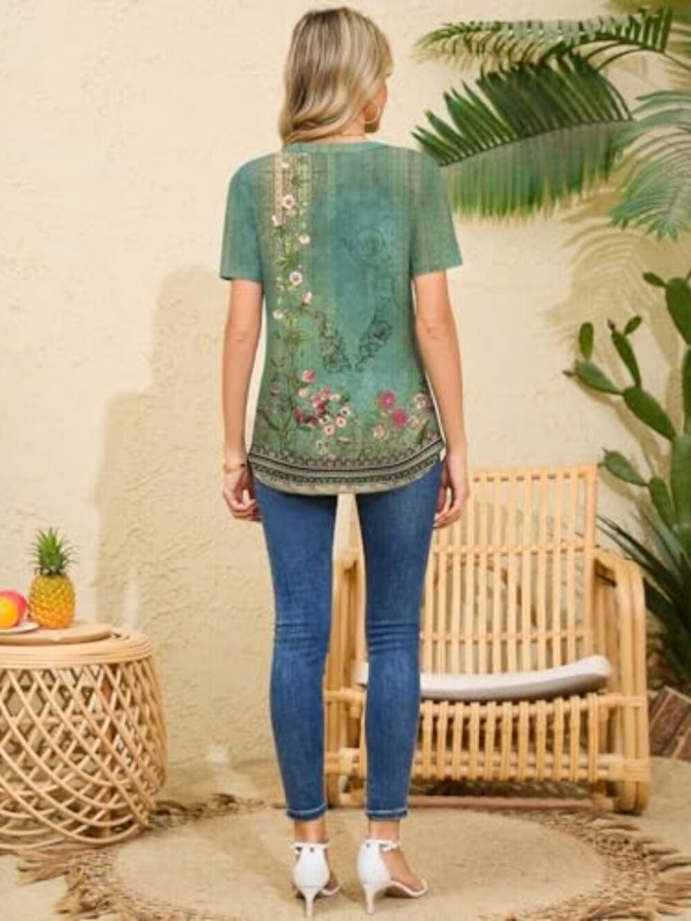 ๐ Short Sleeve Shirts for Women Pleated V Neck Lace Blouses Dressy Casual - Picture 5 of 7